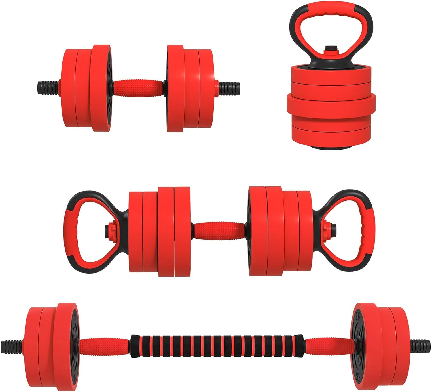 SPORTNOW Kit Mancuernas Ajustables 4 en 1 de 20 a 30kg: Kettlebell, Barra, Mancuernas o Soporte para Flexiones, Equipo de Fitness para Casa y Gimnasio