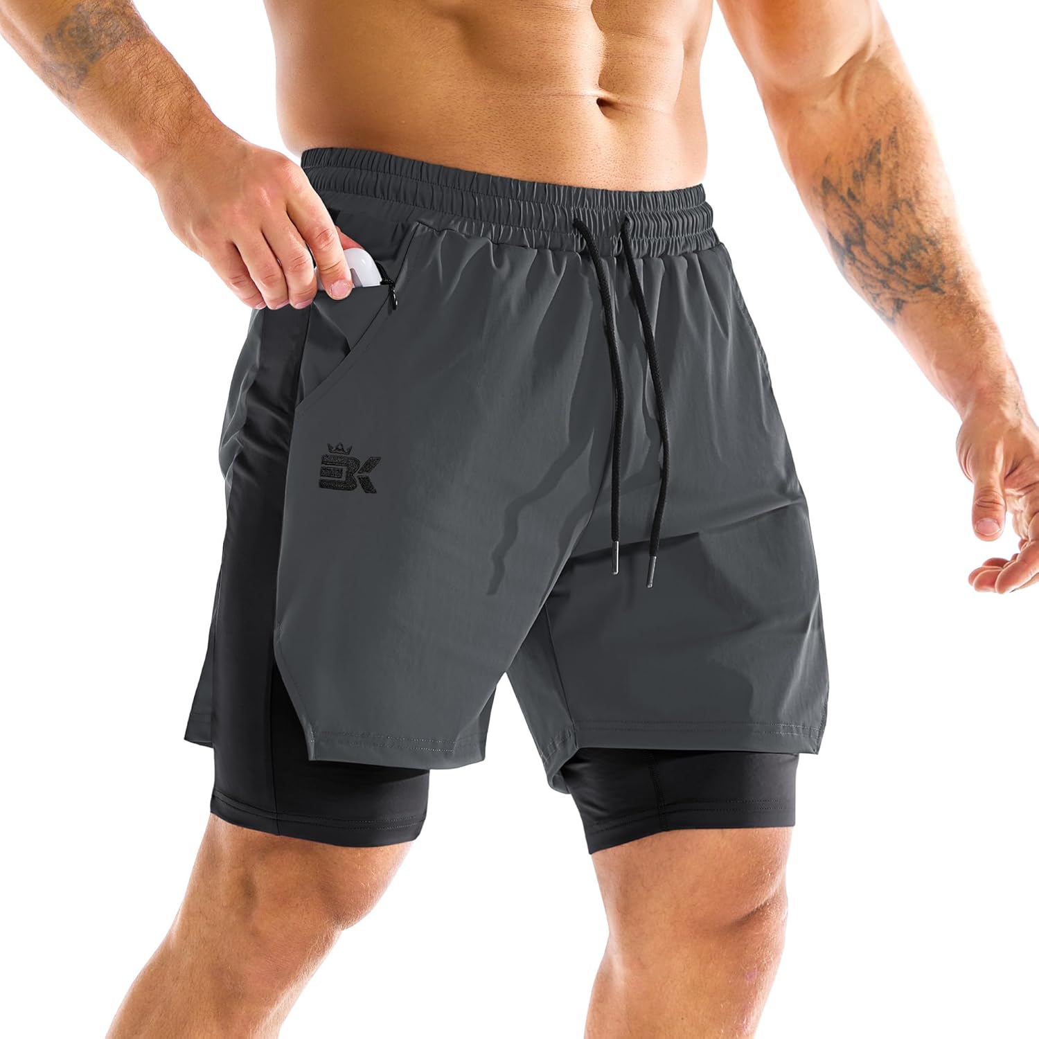 ZENWILL DualArmor Pantalones Cortos Hombre Running 2 en 1 con Cremallera, Forro Compresivo, Protección UV 50+, Secado Rápido, Bolsillo con Cremallera