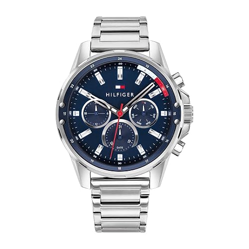 Tommy Hilfiger Reloj Analógico de Cuarzo Multifunción para Hombre con Correa en Acero Inoxidable o en Silicona