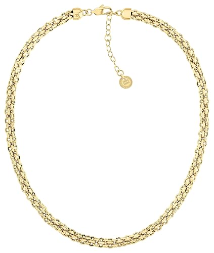 Tommy Hilfiger Joyería para Mujer: Pulsera de Cadena de Acero Inoxidable Chapada en Oro de 23K y Collar a Juego