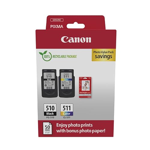 Canon PG-510 + CL-511, Cartuchos de Tinta Original, Cartucho de Tinta Independiente en Color Negro y Cartucho Multicolor, ...